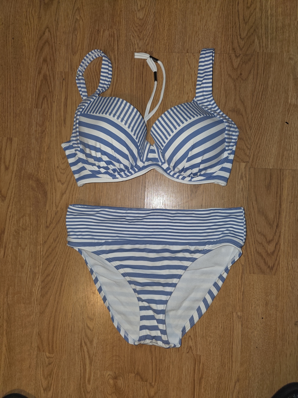 Blue and White Striped Bikini Set